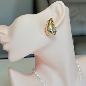 Gold Teardrop Hammered Earrings - Women Jewelry